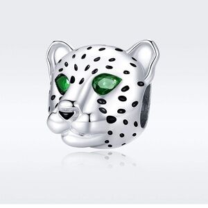Sterling Silver Leopard Charm with Green Eyes cz for your Pandora